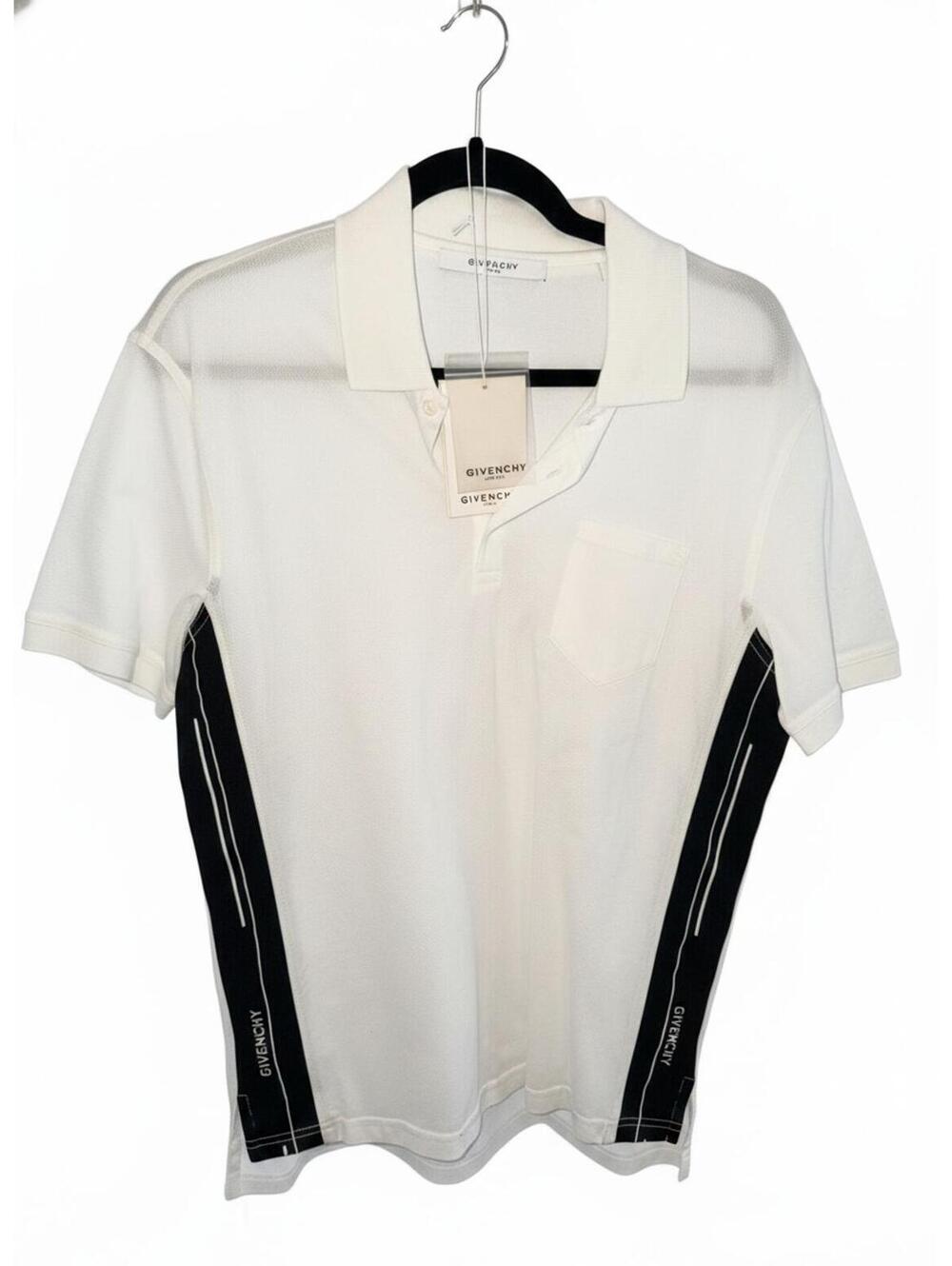 Givenchy White Polo Shirt with Black Side Stripe - Medium